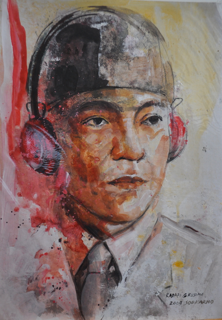 Soekarno KADAFI GANDI KUSUMA artist painter Jogyakarta indonesia 1974 auction price
